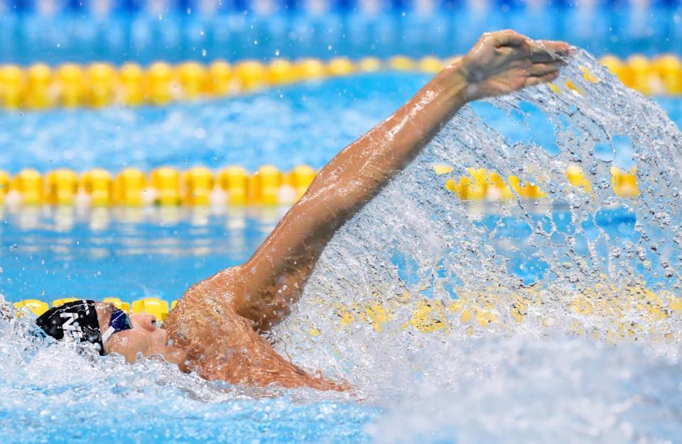 　男子２００メートル背泳ぎ決勝で２位に入った入江陵介（共同）