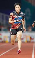 男子１００メートル予選　力走する山県亮太＝ジャカルタ（共同）