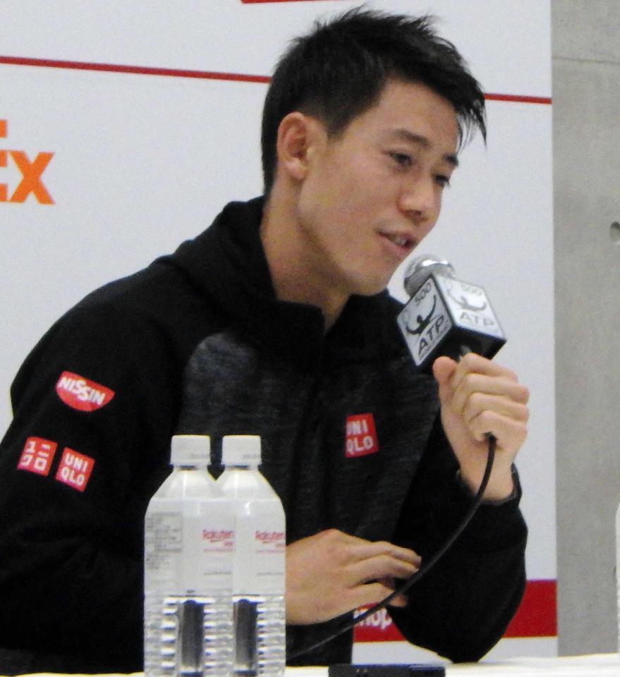 　楽天オープンを前に会見した錦織圭