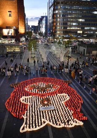 ５千個の灯籠でラグビーＷ杯ＰＲ ＪＲ博多駅前広場