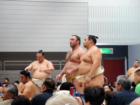 稽古に参加した（右から）鶴竜、栃ノ心、稀勢の里