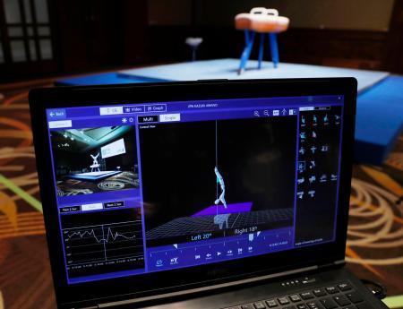 　国際体操連盟が富士通と共同で開発している採点支援システムの画面＝２０日午後、東京都内のホテル