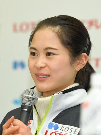 会見する宮原知子（撮影・北村雅宏）