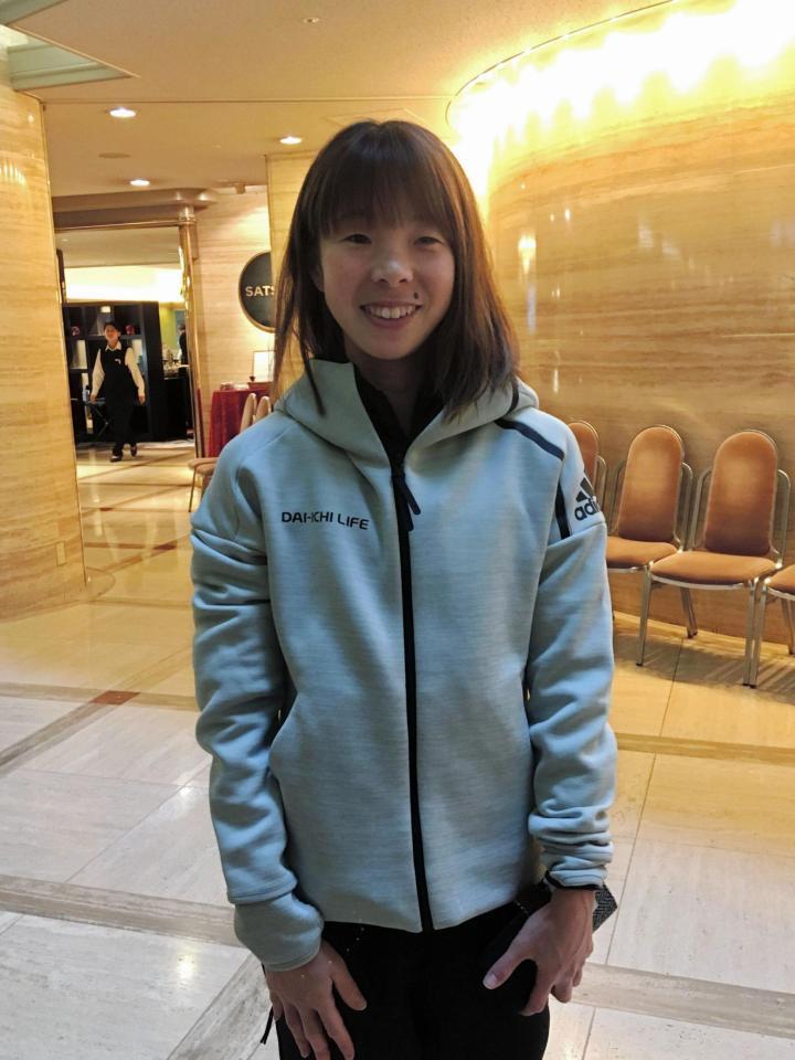 大阪国際女子マラソンへ向けて意気込む田中智美＝大阪市内