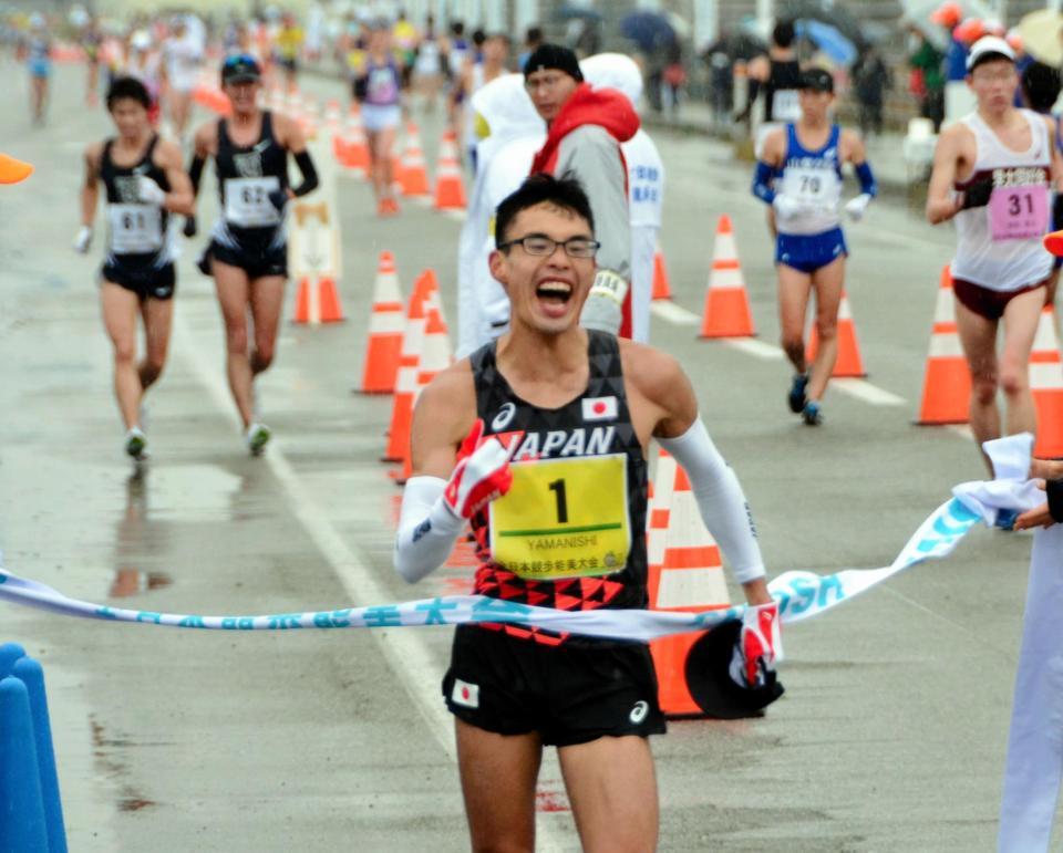 全日本競歩を制し、世界選手権代表に内定した山西利和＝石川県能美市