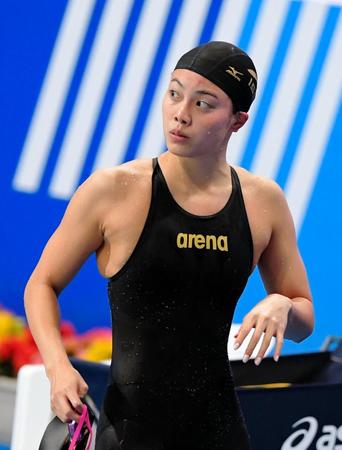 　女子５０ｍ自由形準決勝、全体１位で決勝に進出した大本里佳