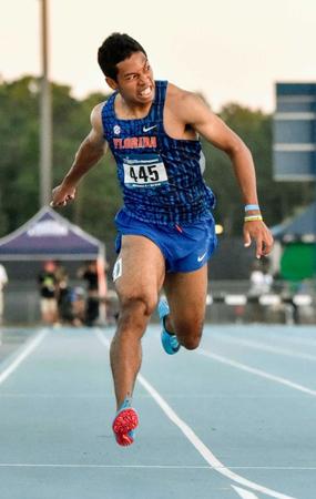 　男子２００メートル２次予選で２０秒１３をマークしたサニブラウン・ハキーム（共同）