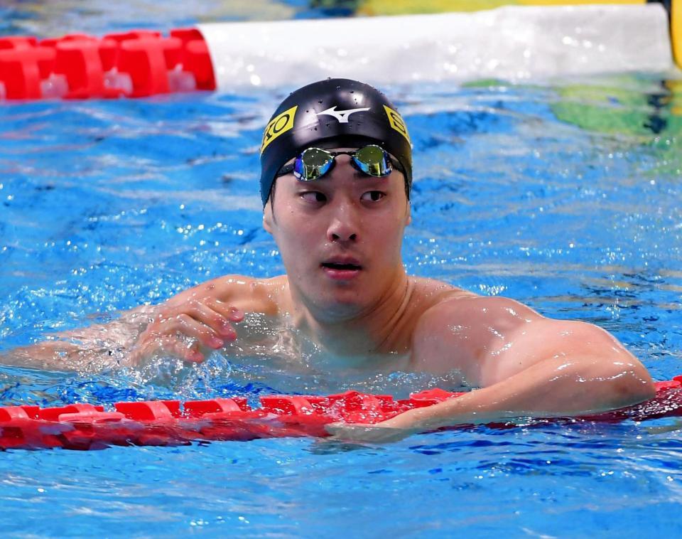 男子２００ｍバタフライ予選、坂井聖人は全体４位となる＝東京辰巳国際水泳場