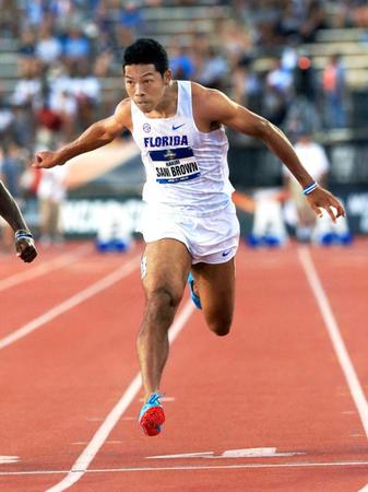 　陸上全米大学選手権の男子１００メートル決勝で、９秒９７の日本新記録をマークし、３位となったサニブラウン・ハキーム