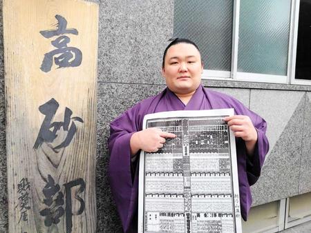 　大関として掲載された新番付を手に新たな決意を語った朝乃山