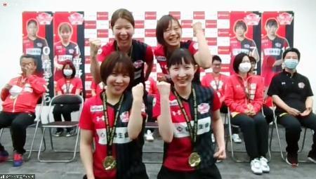 卓球、平野「応援が力になった」日本生命がオンラインで優勝報告