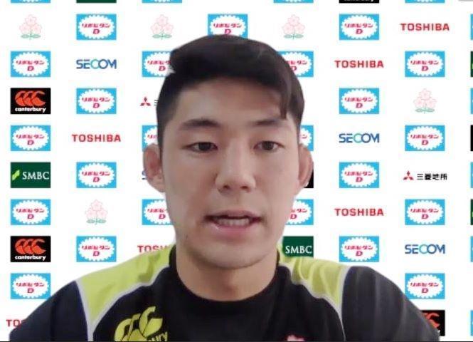 　オンラインで取材に応じるラグビー７人制男子日本代表候補の藤田