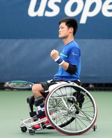 　車いすの部男子シングルスで決勝進出を決めた国枝慎吾＝ニューヨーク（主催者提供・共同）