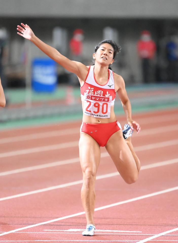 　女子１００メートルで優勝した児玉芽生（撮影・堀内翔）