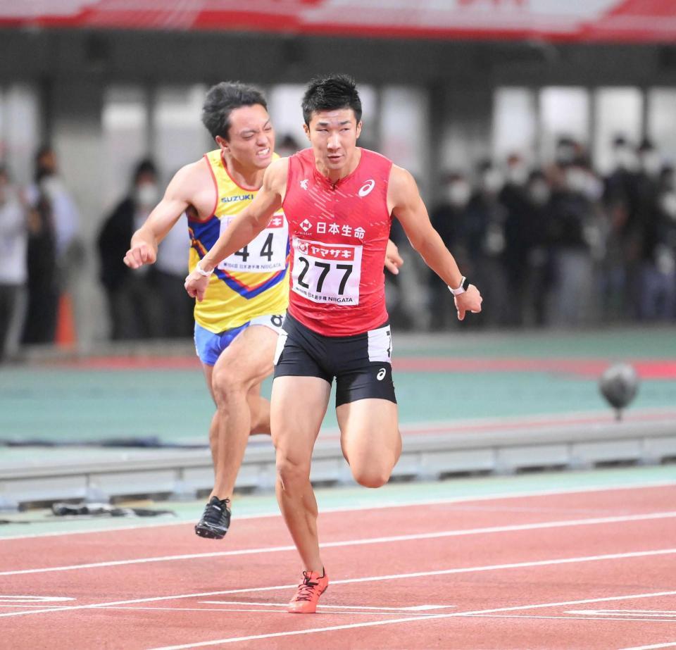 　男子１００メートル決勝で優勝した桐生祥秀（撮影・堀内翔）