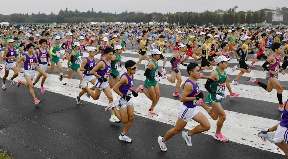 箱根駅伝出場を目指し、予選会を走る各校の選手たち（代表撮影）