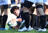 前半　先制トライを決める明大・箸本（撮影・中田匡峻）