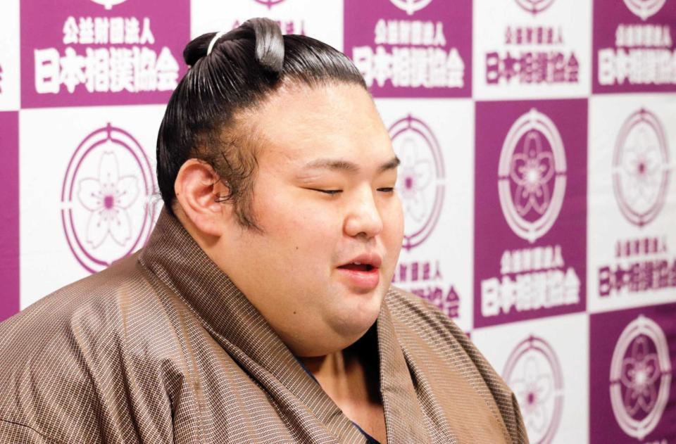 　番付発表会見をオンライン形式で行う貴景勝（日本相撲協会提供）