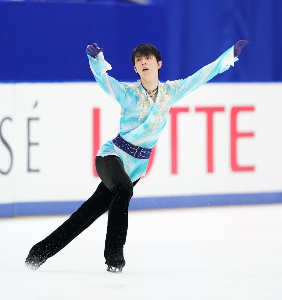 　優勝した羽生結弦のフリーの演技（代表撮影）