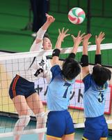 女子決勝第２セット　スパイクを決める就実・曽我紀美＝東京体育館（撮影・堀内翔）