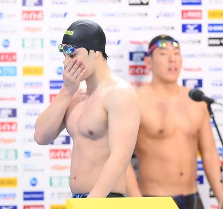 　男子２００メートルバタフライ決勝　３位に終わった瀬戸大也。後方は優勝した本多灯（撮影・堀内翔）