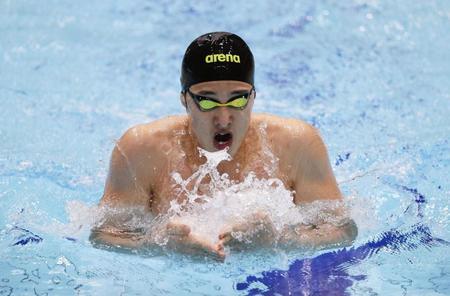 男子４００メートル個人メドレー予選　力泳する瀬戸大也の平泳ぎ（代表撮影）