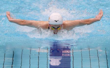 　競泳の東京都オープン女子１００メートルバタフライで、５９秒４４の３位に入った池江璃花子＝２０日、東京辰巳国際水泳場