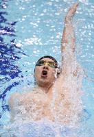 男子４００メートル個人メドレー予選　力泳する瀬戸大也の背泳ぎ（代表撮影）