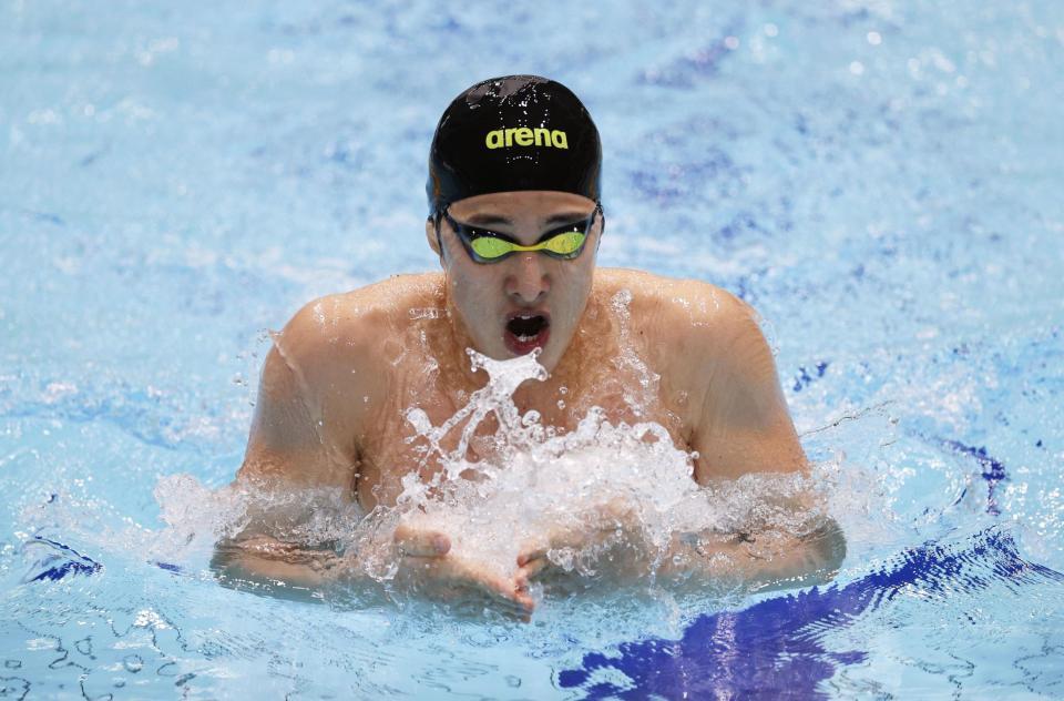 男子４００メートル個人メドレー予選　力泳する瀬戸大也の平泳ぎ（代表撮影）