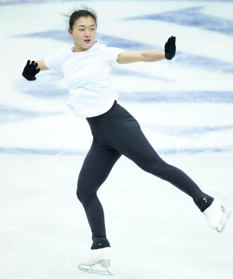　フリーに向けて練習する坂本花織（代表撮影）