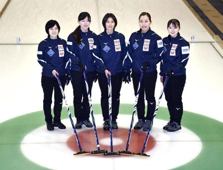 　練習を公開し、ポーズをとる吉村紗也香（中央）ら北海道銀行の選手たち