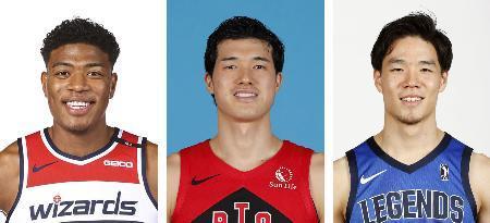 　左から八村塁、渡辺雄太、馬場雄大（いずれもＮＢＡＥ提供・ゲッティ＝共同）