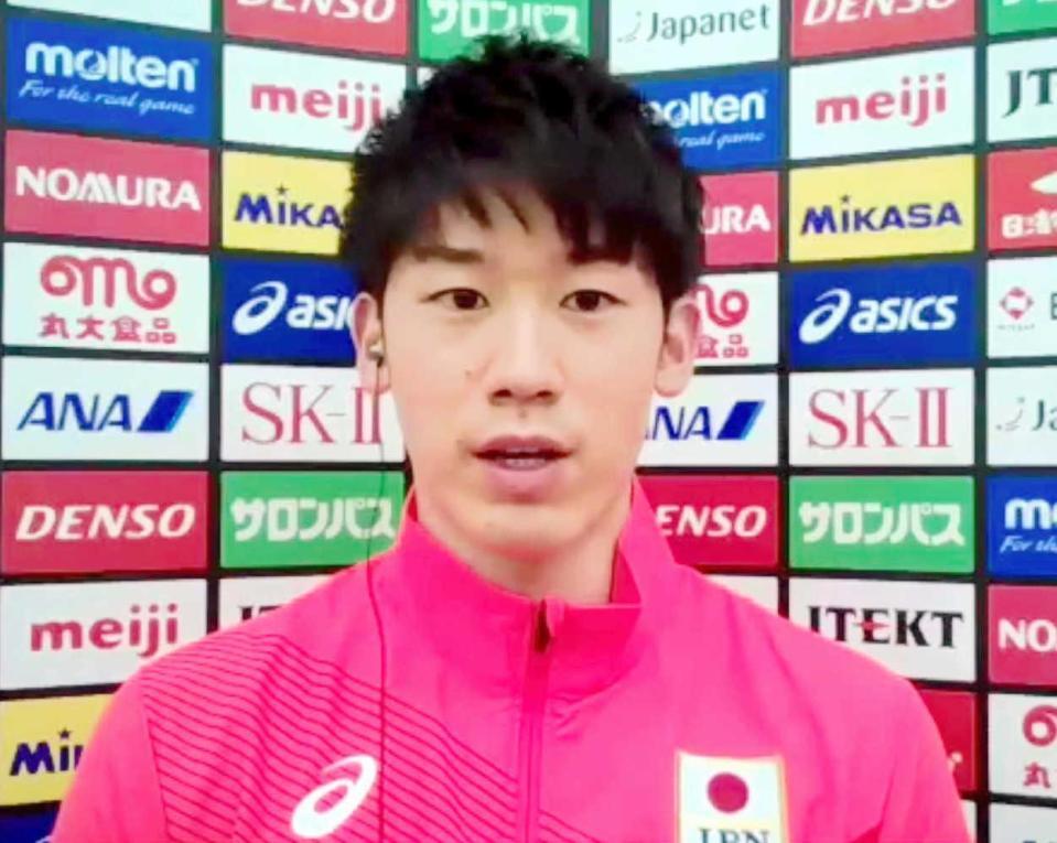 　オンラインで会見した石川祐希