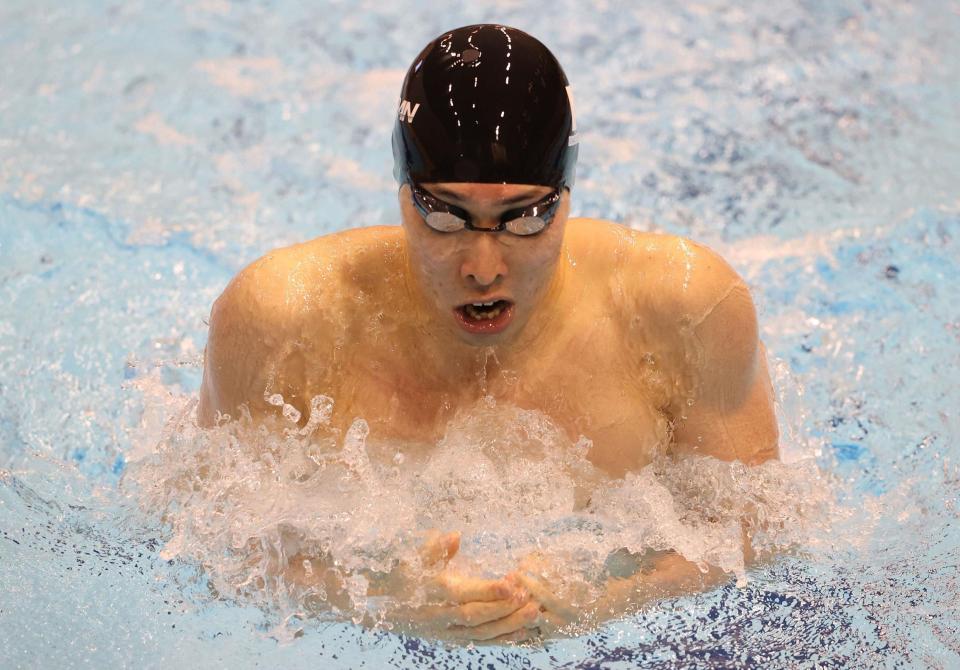 男子２００メートル平泳ぎ予選に臨んだ萩野公介（代表撮影）