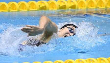 　１００メートル自由形予選で力泳する池江璃花子（撮影・高石航平）