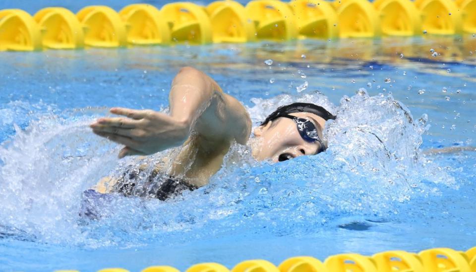 　１００メートル自由形予選で力泳する池江璃花子（撮影・高石航平）