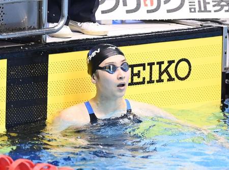 　１００メートルバタフライ予選をトップで通過した池江璃花子（撮影・高石航平）