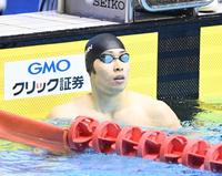 　２００メートル背泳ぎ予選をトップで通過した萩野公介（撮影・高石航平）