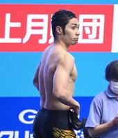 　２００メートル背泳ぎ予選をトップで通過した萩野公介（撮影・高石航平）