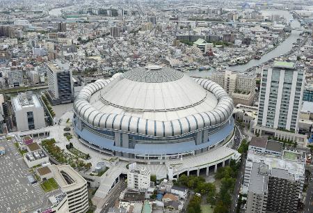 　第４６回社会人野球日本選手権の決勝戦が行われる予定の京セラドーム大阪＝大阪市西区（共同通信社ヘリから）