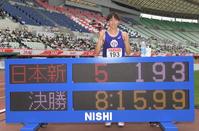 　男子３０００メートル障害で日本新記録を樹立した三浦龍司（撮影・高部洋祐）