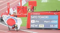 　陸上男子４００メートル（車いすＴ５２）決勝をパラリンピック記録で制した佐藤友祈（撮影・伊藤笙子）