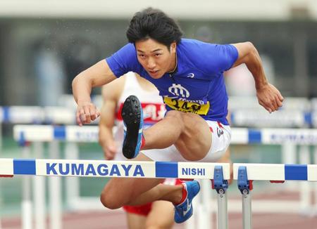 　男子１１０メートル障害予選で大会新をマークした泉谷駿介