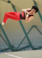 　鉄棒の演技をする内村航平