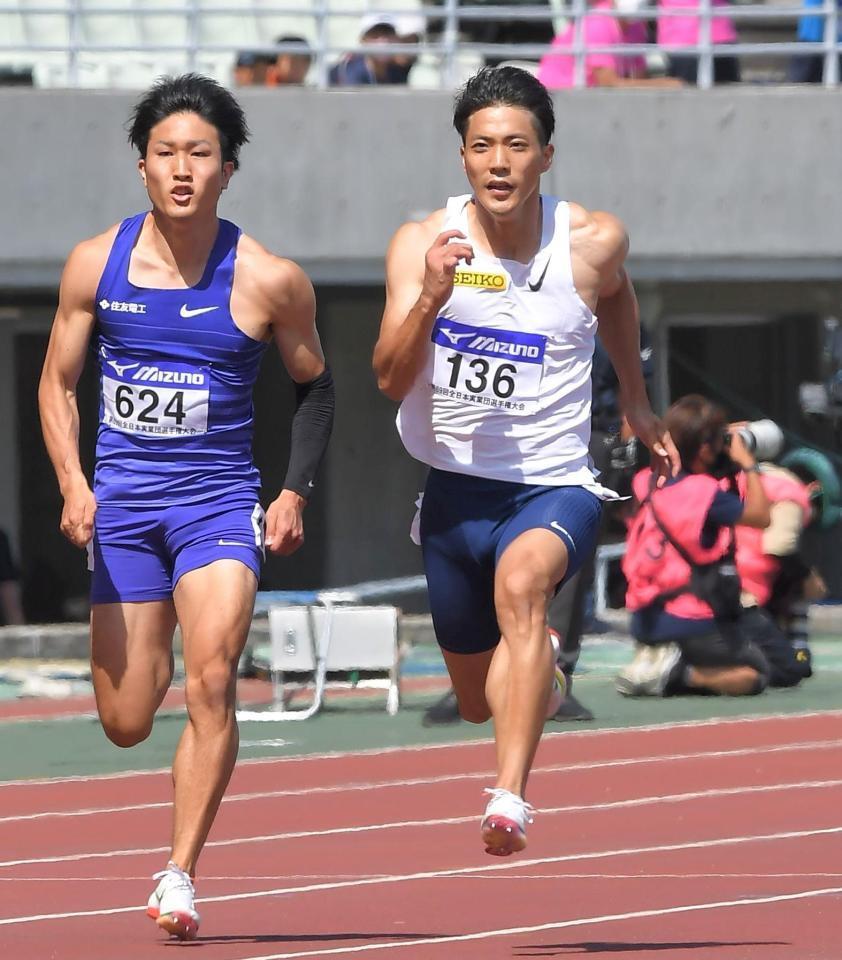 　予選で力走する山県亮太（右）＝撮影・高部洋祐