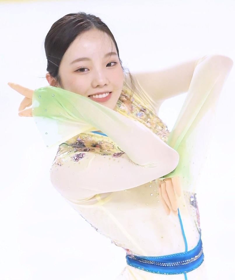 　フリー演技のフィニッシュを決める本田真凜（撮影・堀内翔）