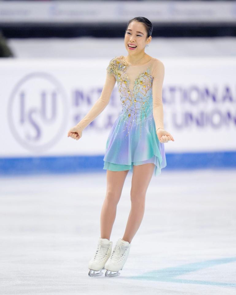 　女子フリーの演技を終えた三原舞依＝トリノ（共同）