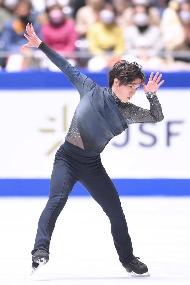 　ＳＰで首位に立つ宇野昌磨（撮影・堀内翔）