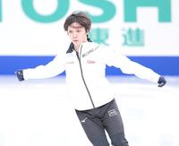 公式練習前に気合の入った表情を見せる宇野昌磨＝さいたまスーパーアリーナ（撮影・堀内翔）