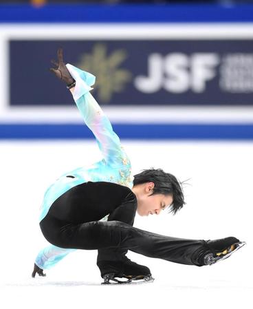 羽生結弦のフリー演技（撮影・堀内翔）